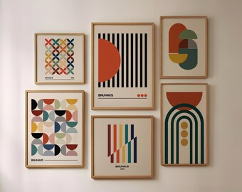 Bundle of 6 Bauhaus Digital Prints / Printable Retro Poster Set / Vintage Gallery Wall / Mid-Century Modern Geometric Wall Decor / Unique