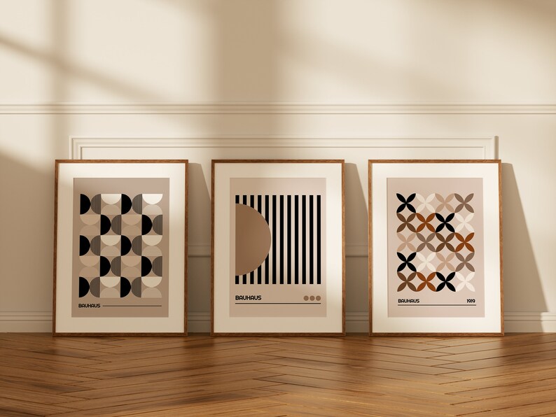 Set of 6 Neutral Bauhaus Digital Poster Prints in Vintage Beige / Retro ...