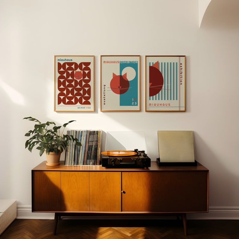 Gallery Detail: Printable Bundle Of 4 Retro Cat Posters In Teal And