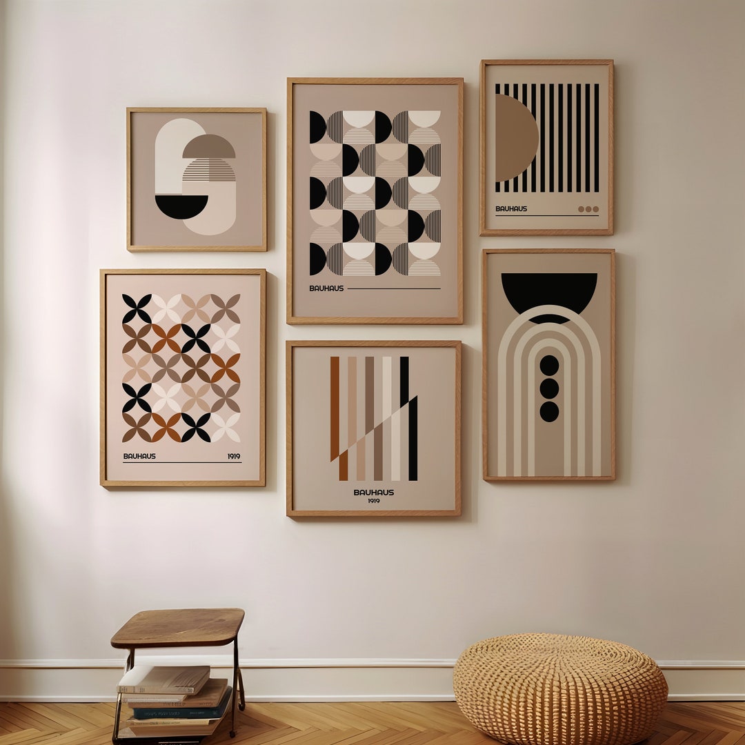 Set of 6 Neutral Bauhaus Digital Poster Prints in Vintage Beige / Retro ...