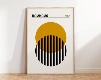 Retro Bauhaus Poster Print in Yellow Ochre for Living Room or Office / Printable Geometric Wall Decor / Overlapping Circles / Wall Art Set