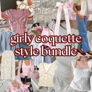 coquette girly aesthetic style bundle | thrifted mystery clothes and accessories | custom personal style collection | bows, lace, and frills