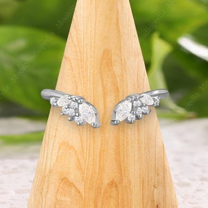 Delicate Marquise Cut Moissanite Open Curved Wedding Band Solid 14K White Gold Lab Diamond Bridal Ring Unique Enhance Matching Stacking Ring