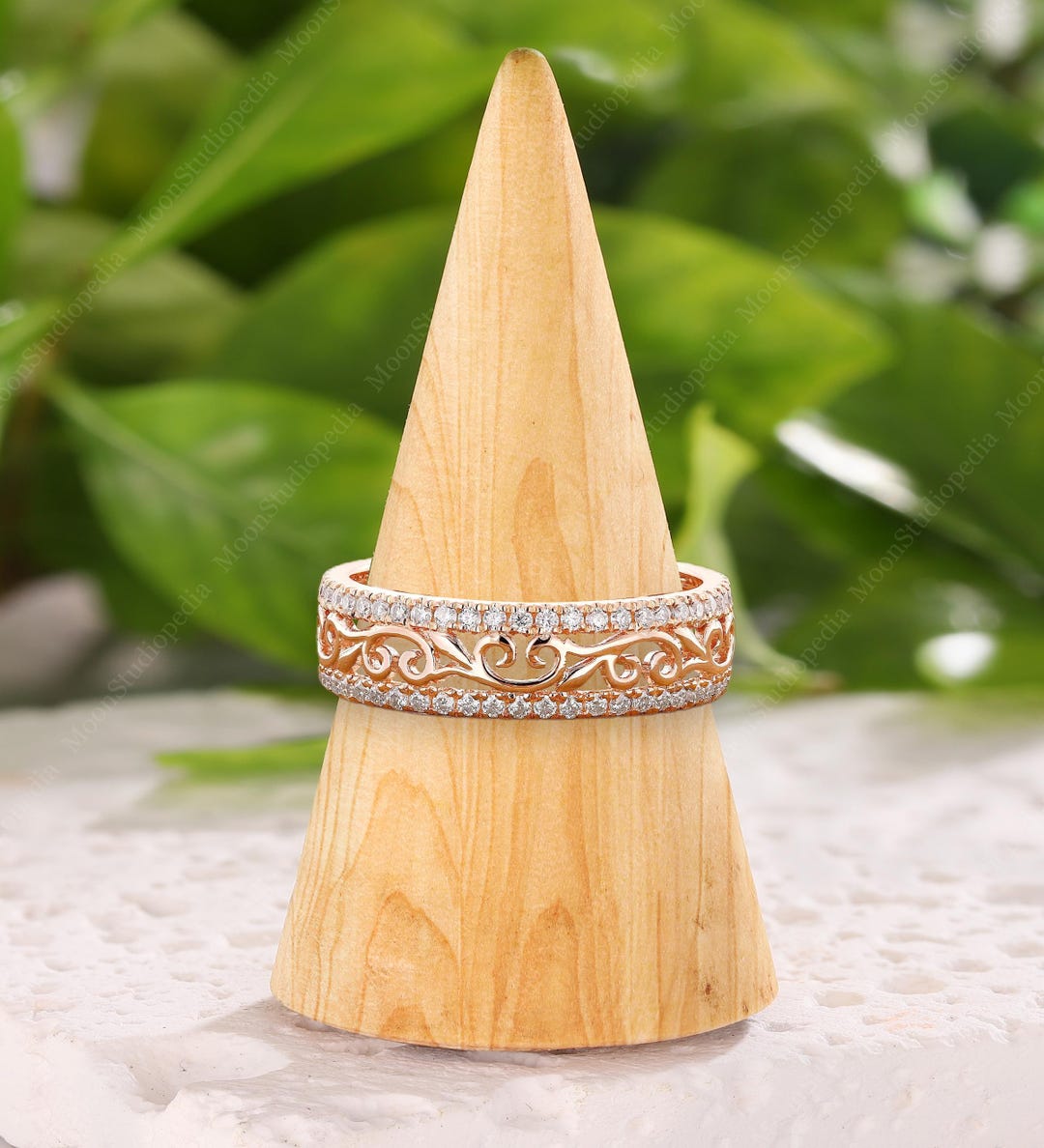 Antique Diamond Wedding Band Full Eternity Filigree Moissanite Ring 14K ...