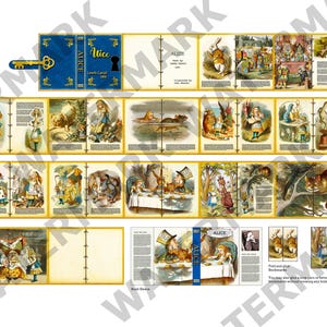ALICE IN WONDERLAND- Printable Miniature Classic &quot;Alice in Wonderland&quot; book with Sleeve and Bookmarks