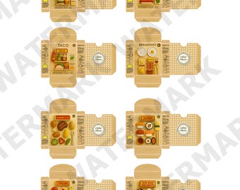 FOOD IN A BOX - A Set of 12 Miniature Printables Boxed Wooden Kitchen Food