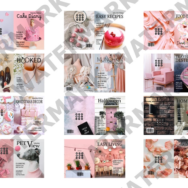 A set of 12 ASSORTED VALENTINE Printable Dollhouse Miniature Magazine Covers