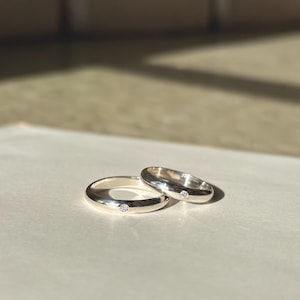 Classic Flush Set Diamond Wedding Band Ring, Moissanite Wedding Band, Sterling Silver Wedding Band, Simple Ring, Promise Ring, Stacking Ring