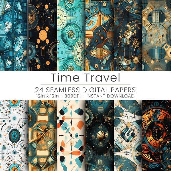 24 Time Travel Digital Papers, Unique Backgrounds, Geometric Patterns, Circle Patterns, Symmetrical Pattern, Instant download, JPG,