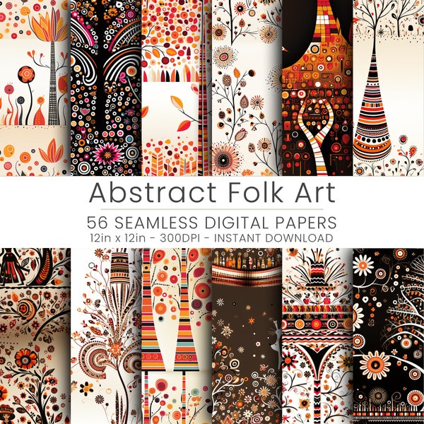 56 Abstract Folk Art Digital Paper, Home Decoration, Instant Download, Jpg, Repeatable, Digital Paper, Folk Art