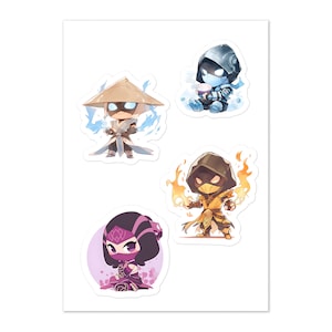 Cute Mortal Kombat Sticker Sheet, Raiden, Sub-Zero, Scorpion, Mileena, gaming sticker, MK1, Mortal Kombat 1