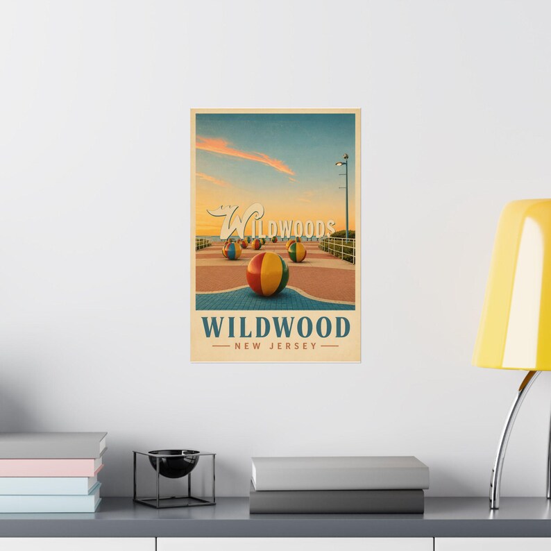 Wildwood Sign Vintage Travel Poster | Wildwood NJ Wall Art | Jersey Shore Print | Beach Decor image 3