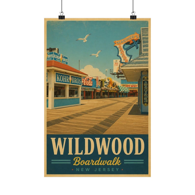 Wildwood Boardwalk Vintage Travel Poster | Wildwood NJ Wall Art | Jersey Shore Print | Beach Decor image 1