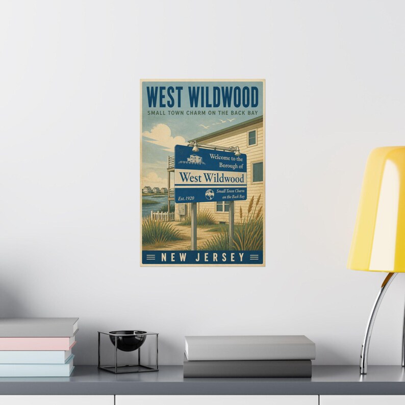 West Wildwood NJ Poster | Vintage Back Bay Coastal Print | Jersey Shore Town Sign Artwork image 3