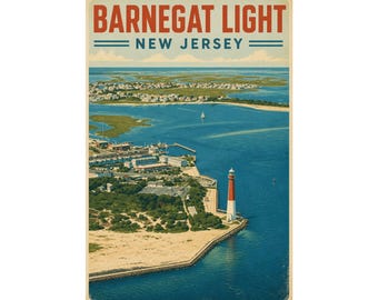 Poster del faro di Barnegat / Stampa aerea del vecchio faro di Barney / Decorazione costiera di Long Beach Island