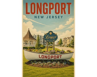 Poster di viaggio vintage di Longport, NJ / Decorazione murale della costa del Jersey Shore