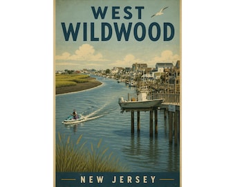 West Wildwood NJ Poster | Vintage Jersey Shore Back Bay Waterfront Print