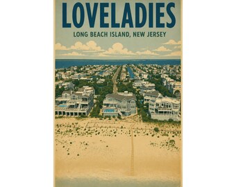 Stampa aerea di Loveladies NJ / Quadro vintage da parete per casa sulla spiaggia di Long Beach Island