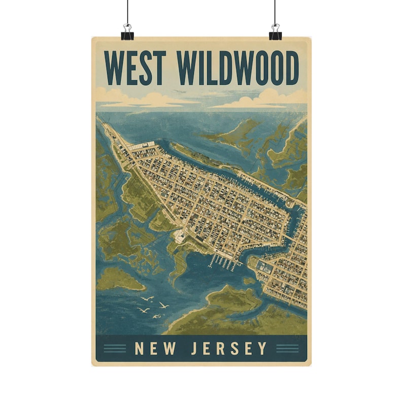 West Wildwood Map Poster | Vintage Jersey Shore Coastal Wall Art Print image 1