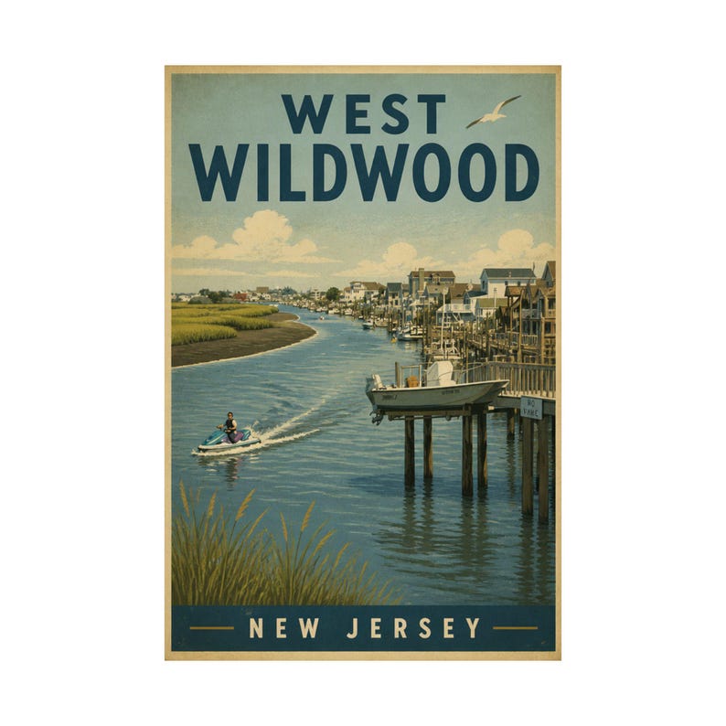 West Wildwood NJ Poster | Vintage Jersey Shore Back Bay Waterfront Print image 2