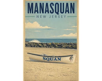 Stampa della scialuppa di salvataggio della pattuglia di Manasquan, NJ / Arte costiera vintage del Jersey Shore