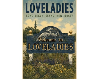 Poster di viaggio vintage "Loveladies NJ" / Arte costiera di Long Beach Island