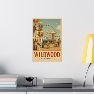 Vintage reisposter Wildwood Morey's Piers | Jersey Shore Boardwalk-kunst afbeelding 3