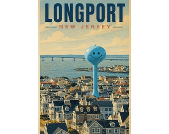 Stampa della torre dell'acqua di Longport / Arte costiera vintage del Jersey Shore (Longport, NJ)
