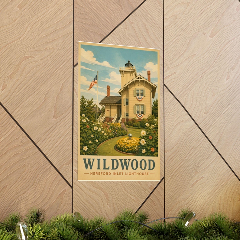 Póster del faro de Wildwood Hereford Inlet / Arte mural de Wildwood, NJ / Lámina de Jersey Shore / Decoración de playa imagen 5