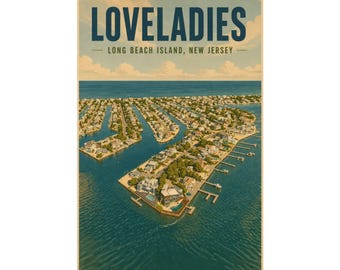 Stampa "Loveladies NJ Bayfront" / Quadro vintage di Long Beach Island, decorazione della costa del Jersey
