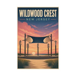 Wildwood Crest Pavilion Sunset Print | Vintage Jersey Shore Coastal Art image 2