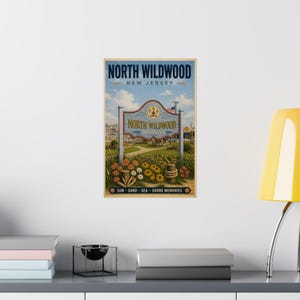 North Wildwood NJ Vintage Travel Poster | Jersey Shore Coastal Wall Art image 3
