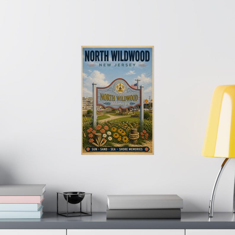 North Wildwood NJ Vintage Travel Poster | Jersey Shore Coastal Wall Art image 3
