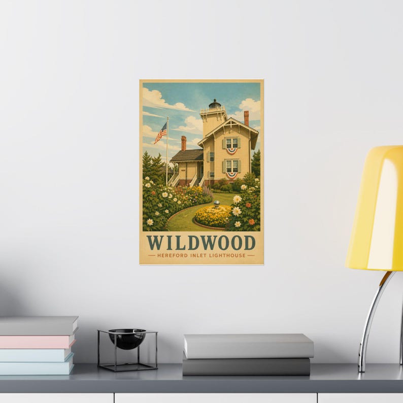Póster del faro de Wildwood Hereford Inlet / Arte mural de Wildwood, NJ / Lámina de Jersey Shore / Decoración de playa imagen 3