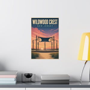 Wildwood Crest Pavilion Sunset Print | Vintage Jersey Shore Coastal Art image 3