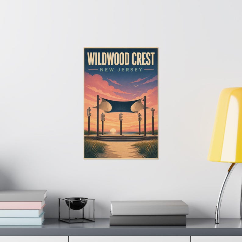 Wildwood Crest Pavilion Sunset Print | Vintage Jersey Shore Coastal Art image 3