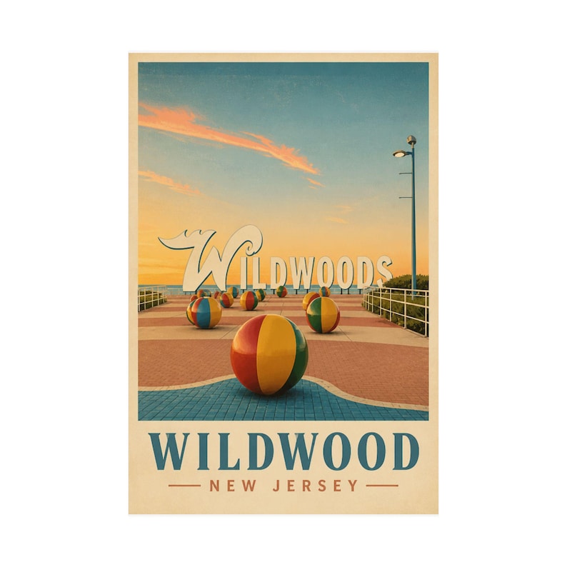 Wildwood Sign Vintage Travel Poster | Wildwood NJ Wall Art | Jersey Shore Print | Beach Decor image 2