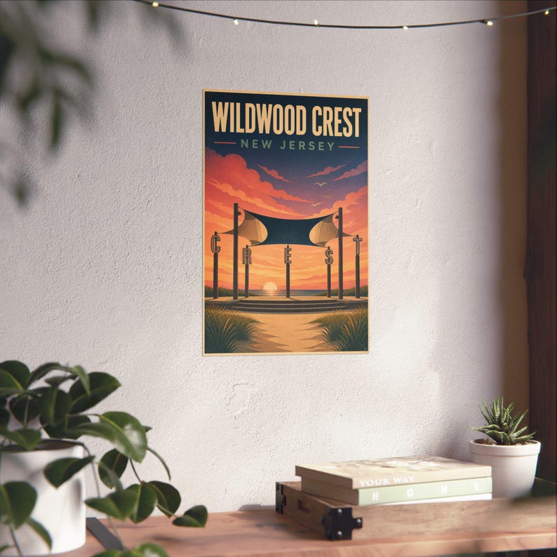 Wildwood Crest Pavilion Sunset Print | Vintage Jersey Shore Coastal Art image 5