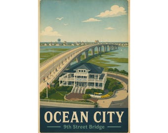 Ocean City 9th Street Bridge Poster | Vintage Jersey Shore Coastal Wall Art