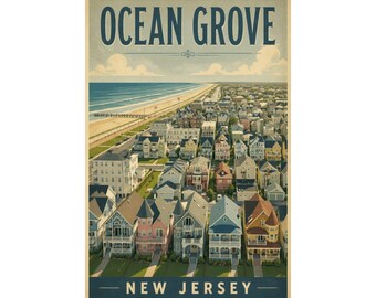 Stampa aerea di Ocean Grove, NJ / Case vittoriane, arte costiera del Jersey Shore