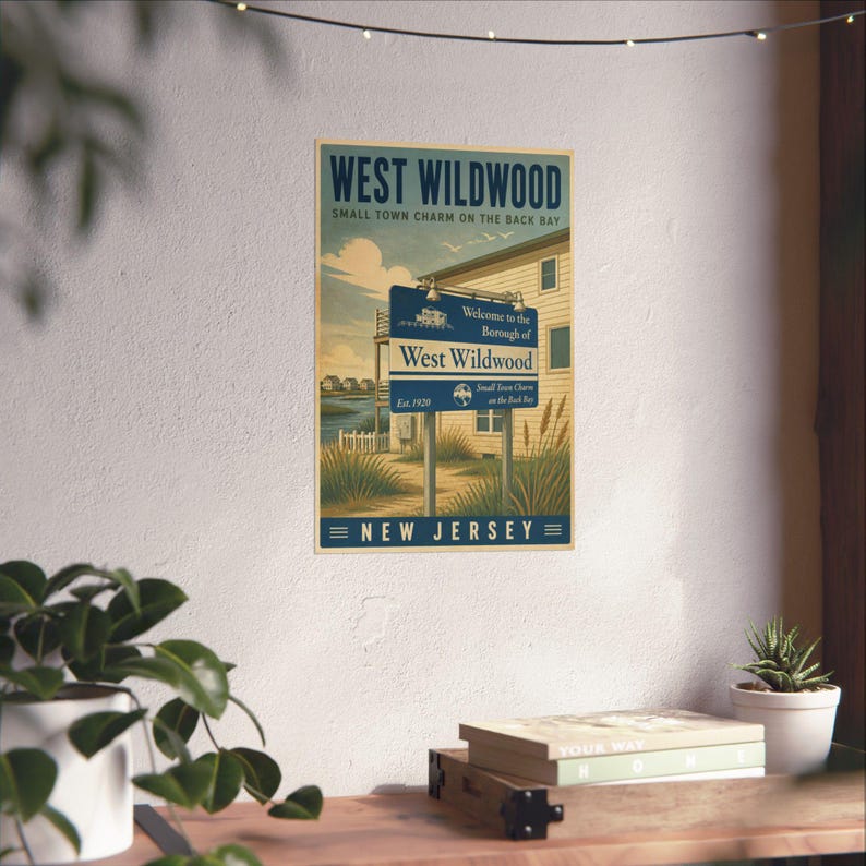 West Wildwood NJ Poster | Vintage Back Bay Coastal Print | Jersey Shore Town Sign Artwork image 5