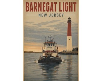 Poster del faro di Barnegat (NJ) / Stampa del vecchio rimorchiatore del faro di Barney / Decorazione nautica di Long Beach Island