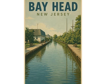 Stampa del canale di Bay Head / Poster di viaggio vintage della costa del New Jersey, decorazione costiera