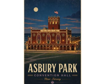 Poster congreszaal Asbury Park | Muurkunst Asbury Park NJ | Jersey Shore-print | Kustdecor