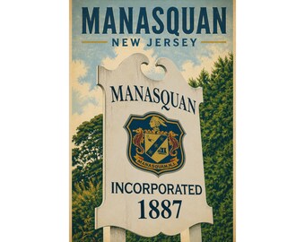 Poster di viaggio vintage di Manasquan, NJ / Quadro storico della costa del New Jersey