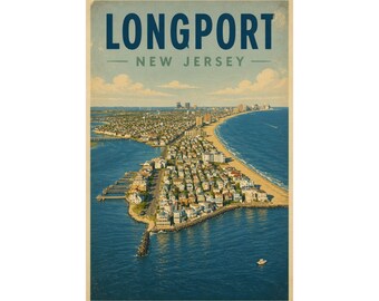 Stampa aerea di Longport, NJ / Quadro vintage della costa del New Jersey