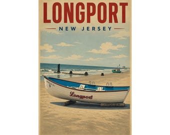 Stampa della scialuppa di salvataggio di Longport, NJ / Quadro vintage della costa del New Jersey
