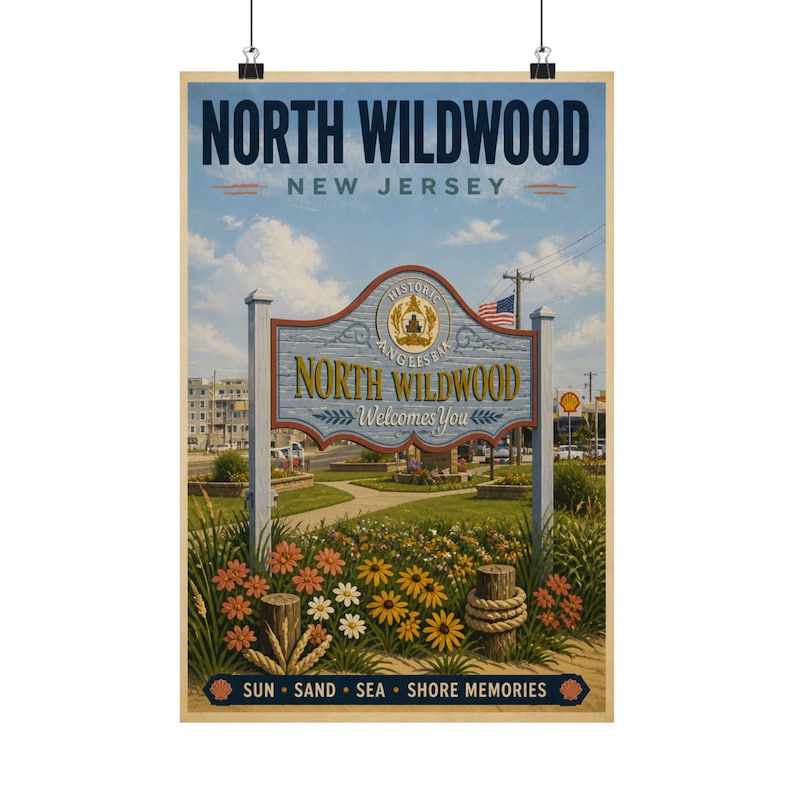 North Wildwood NJ Vintage Travel Poster | Jersey Shore Coastal Wall Art image 1