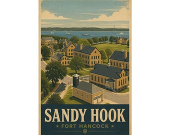 Sandy Hook Fort Hancock-poster | Vintage reiskunst aan de muur, kustdecor