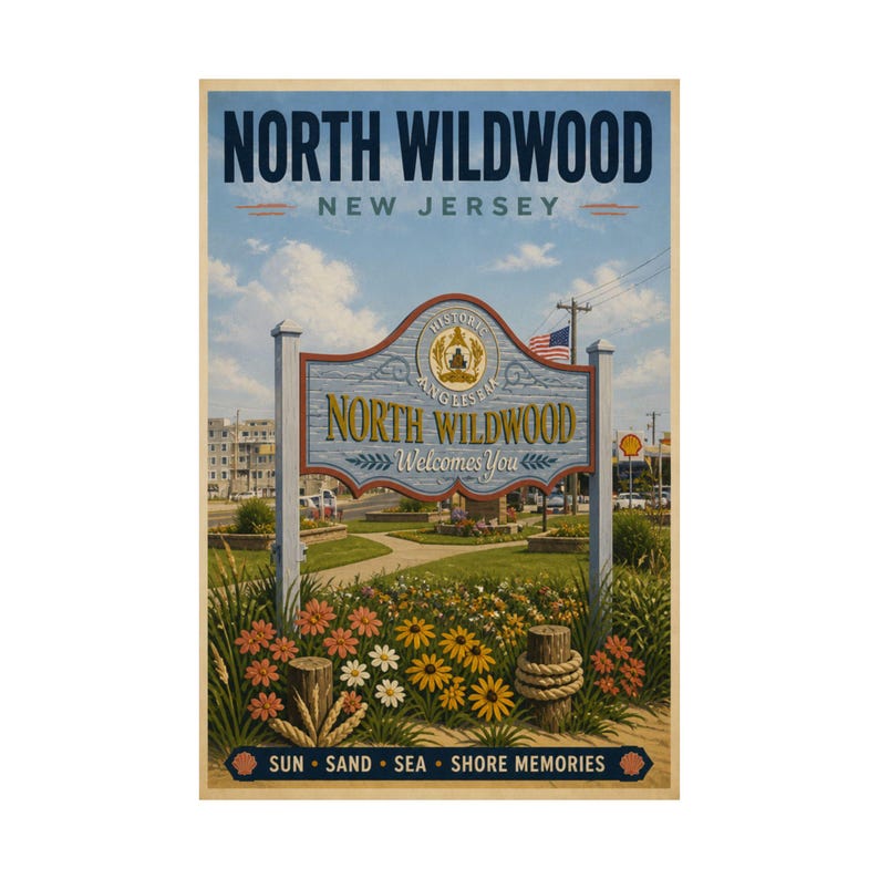 North Wildwood NJ Vintage Travel Poster | Jersey Shore Coastal Wall Art image 2